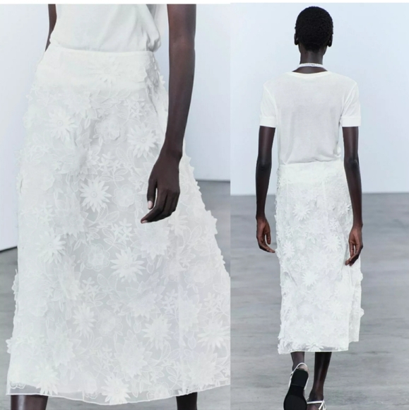 EMBROIDERED MIDI SKIRT ZW COLLECTION SIZE M - Picture 4 of 9